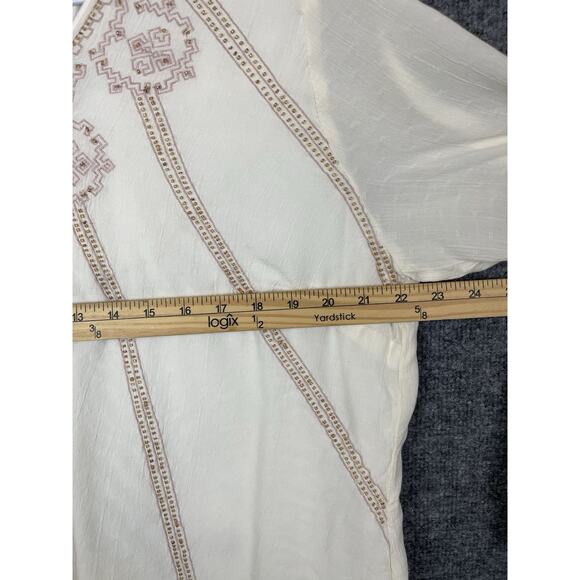 Chico's Blouse Women's Size 3 16/18 Cream Color Embroidered Beading Boho Lagon - Picture 5 of 10